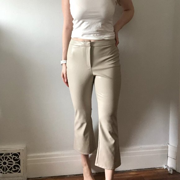 Beige Faux Leather Pants - Picture 2 of 3
